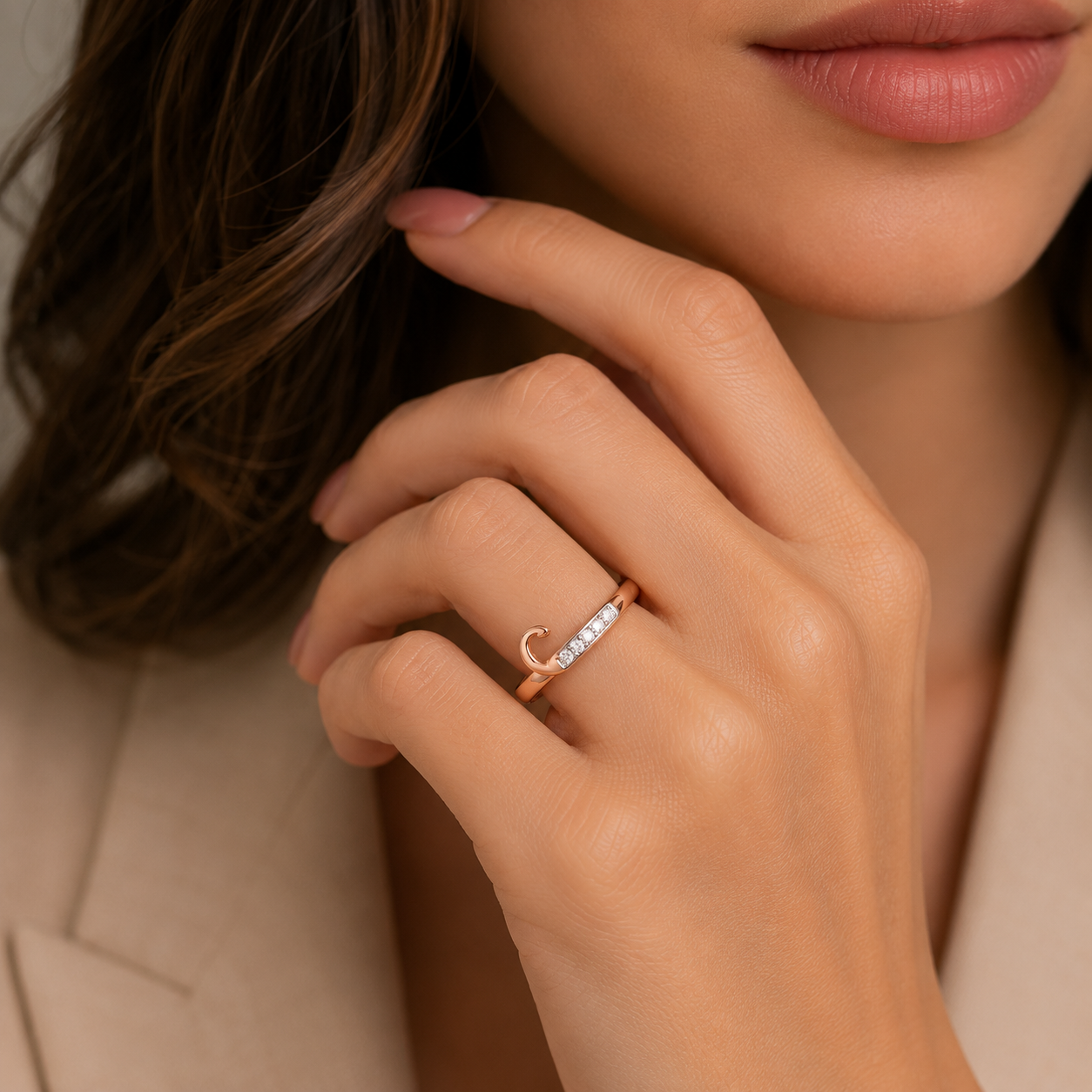 Celeste Wave Rose Gold Diamond Ring
