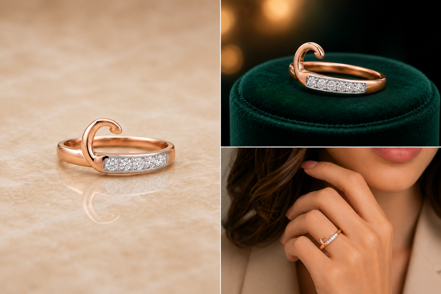 Celeste Wave Rose Gold Diamond Ring