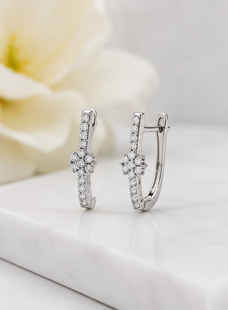 Celestia Floral Crystal Bar Earrings