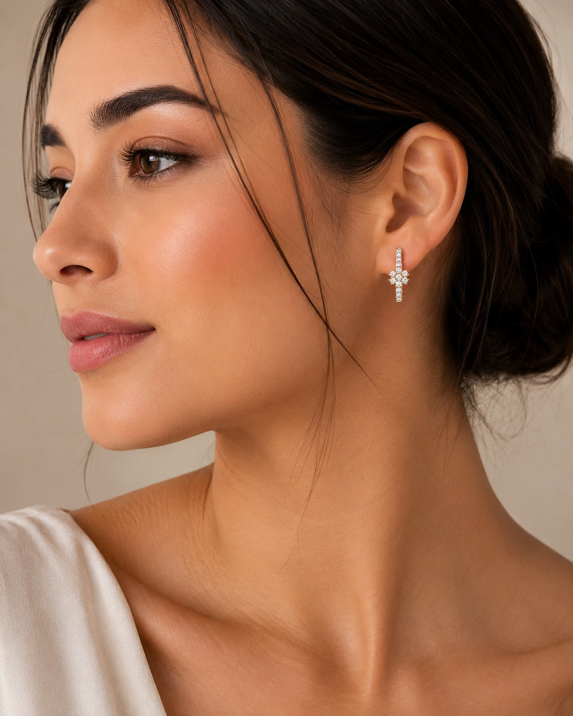 Celestia Floral Crystal Bar Earrings