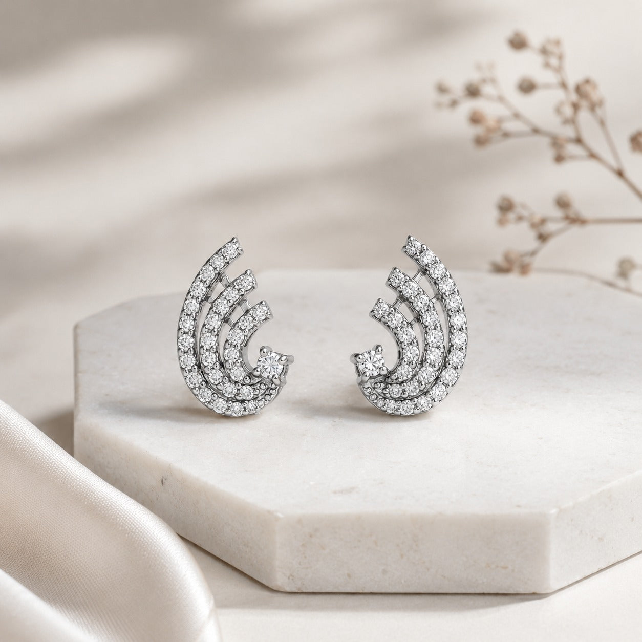 Celestial Curve Crystal Earrings – Silver Luxe Edition
