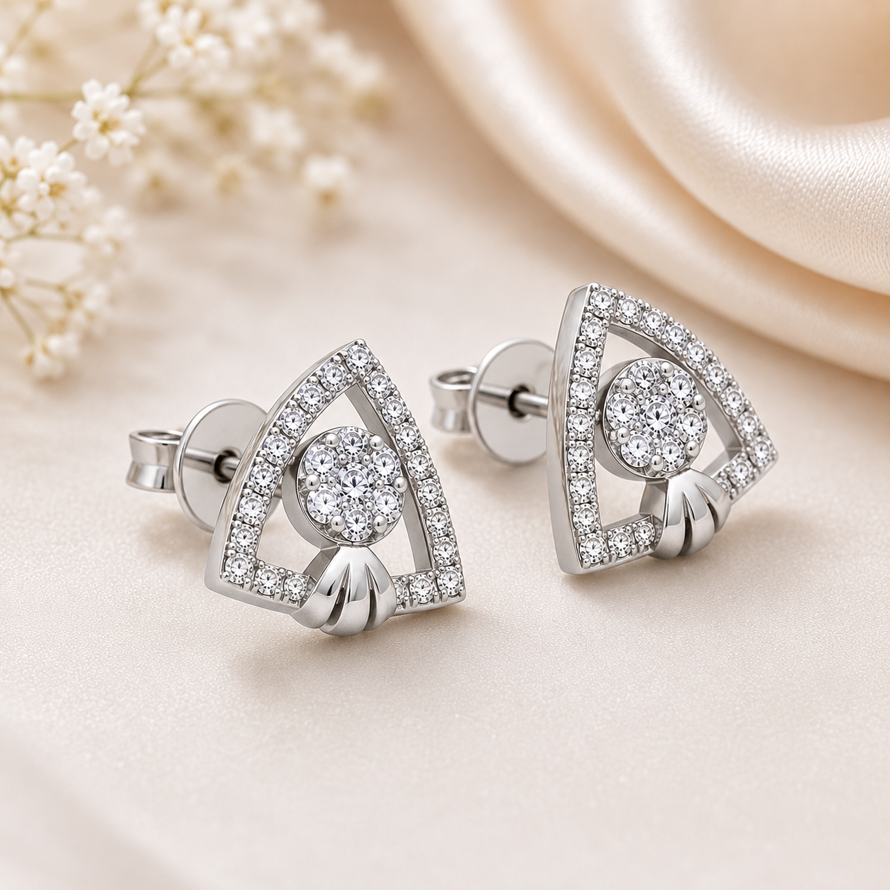 Celestial Triangle Crystal Stud Earrings