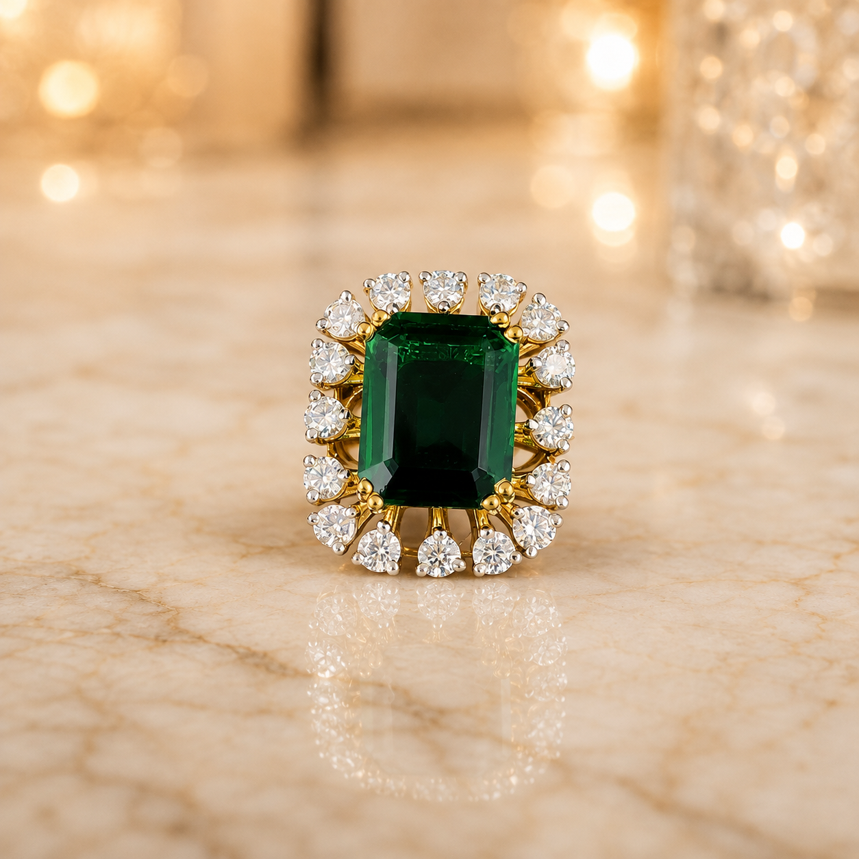 Vintage Emerald Cut Green Gemstone Halo Ring