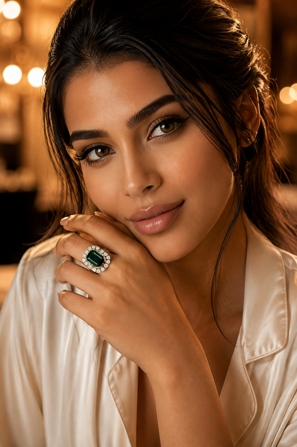 Vintage Emerald Cut Green Gemstone Halo Ring