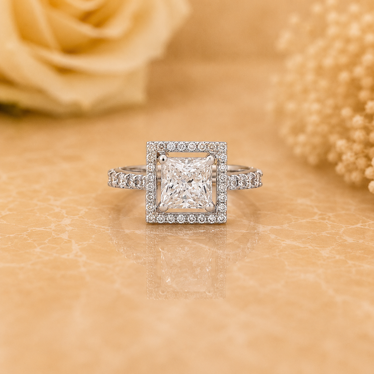 Princess-Cut Halo Solitaire Ring
