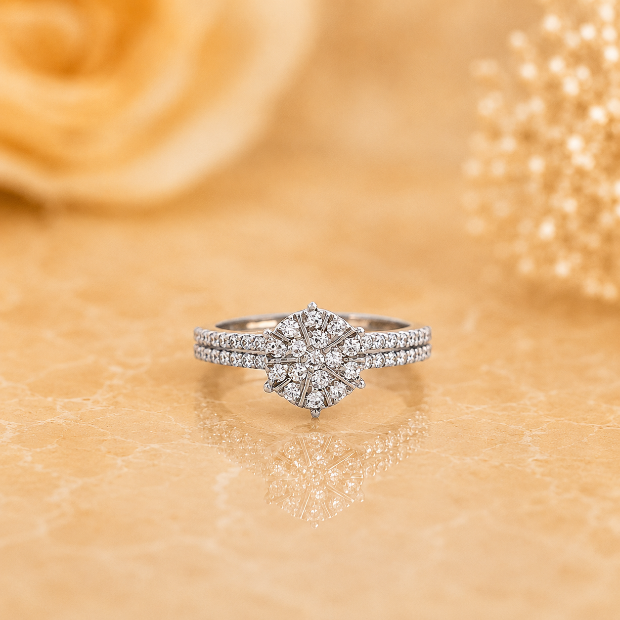 Floral Diamond Cluster Ring