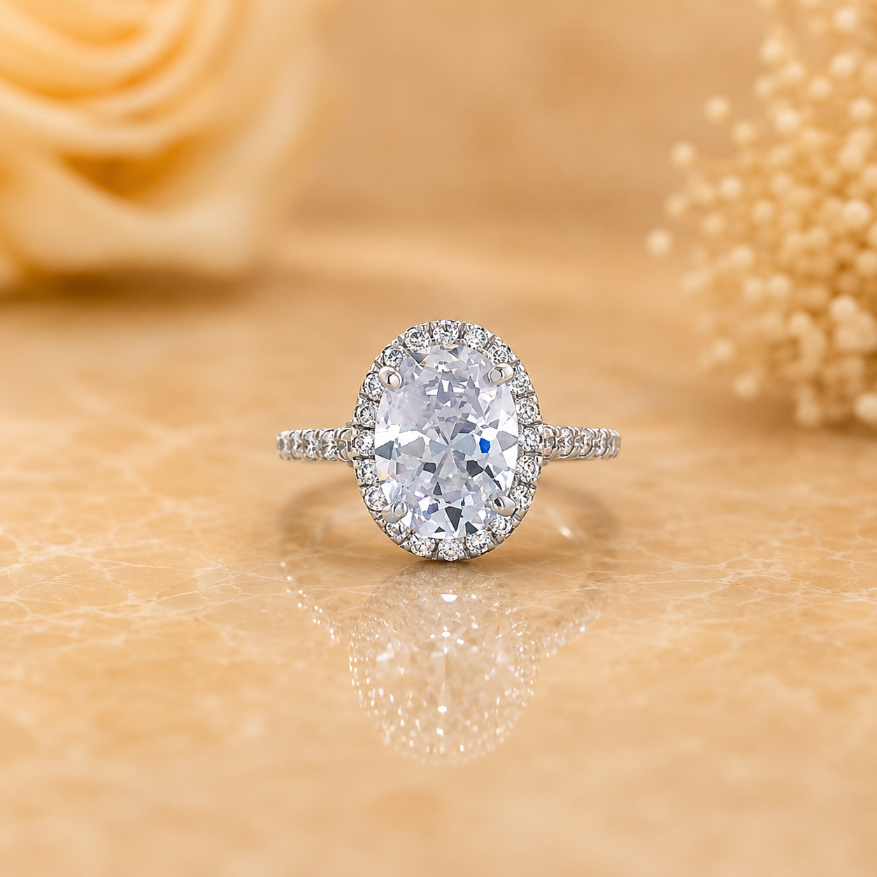 Elegant Oval Halo Solitaire Ring