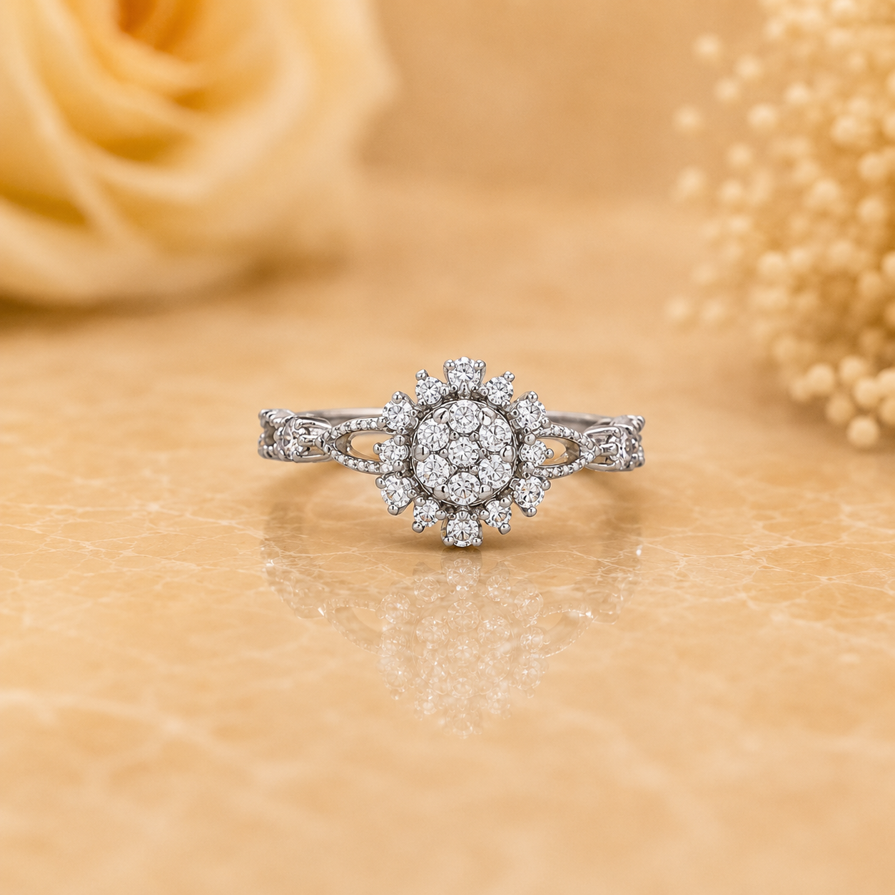 Vintage Floral Cluster Diamond Ring