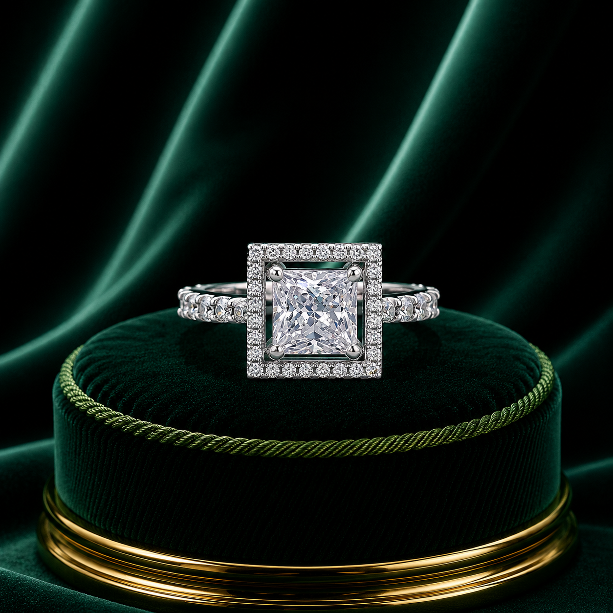 Princess-Cut Halo Solitaire Ring