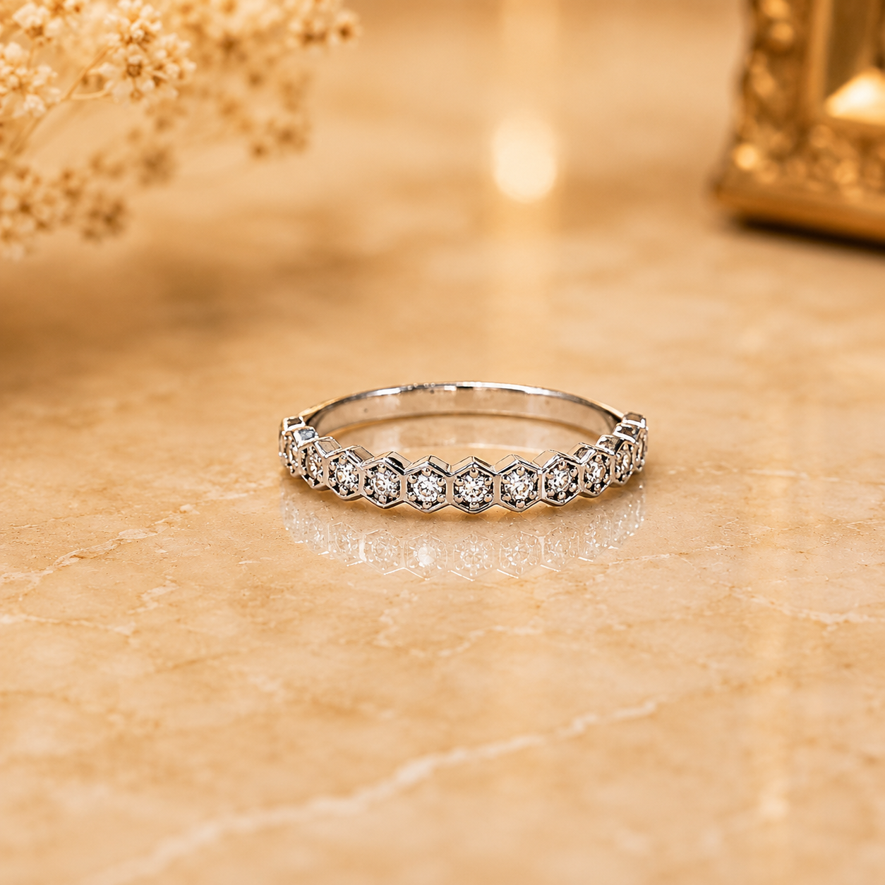 Hexagon Diamond Band Ring