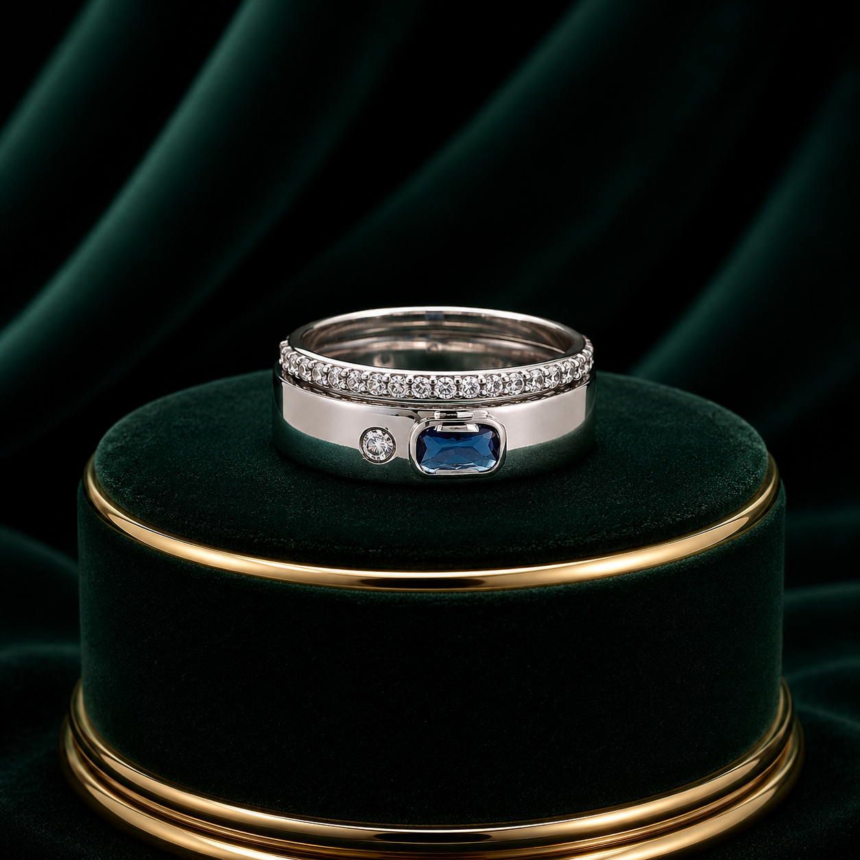 Blue Sapphire Dual Band Ring