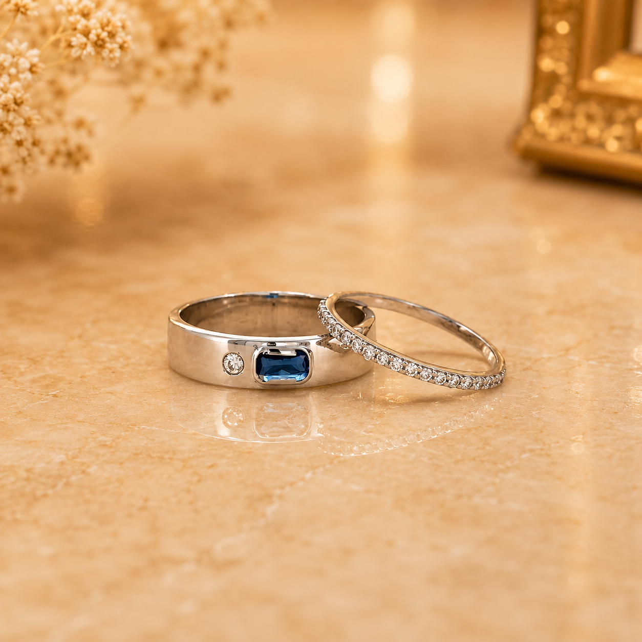 Blue Sapphire Dual Band Ring