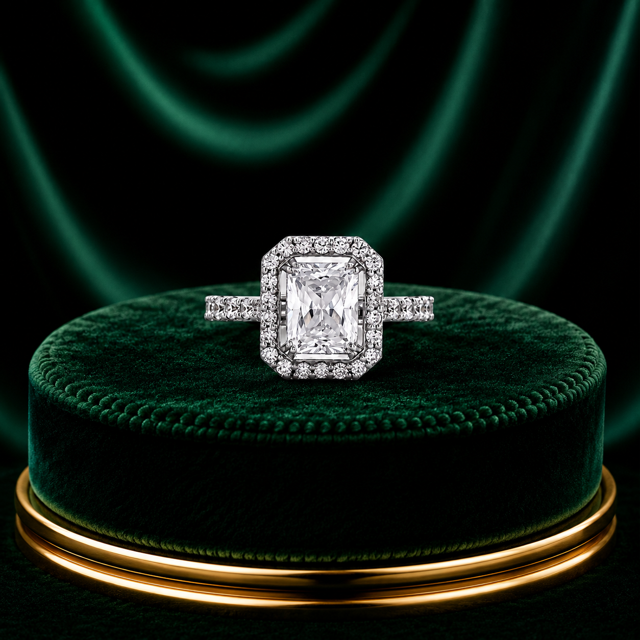 Emerald-Cut Halo Solitaire Ring