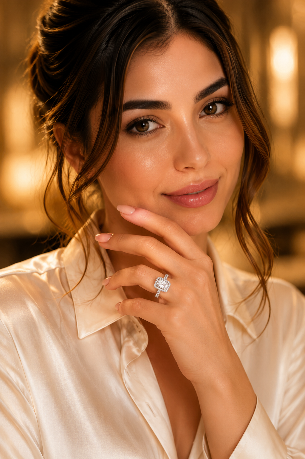 Emerald-Cut Halo Solitaire Ring