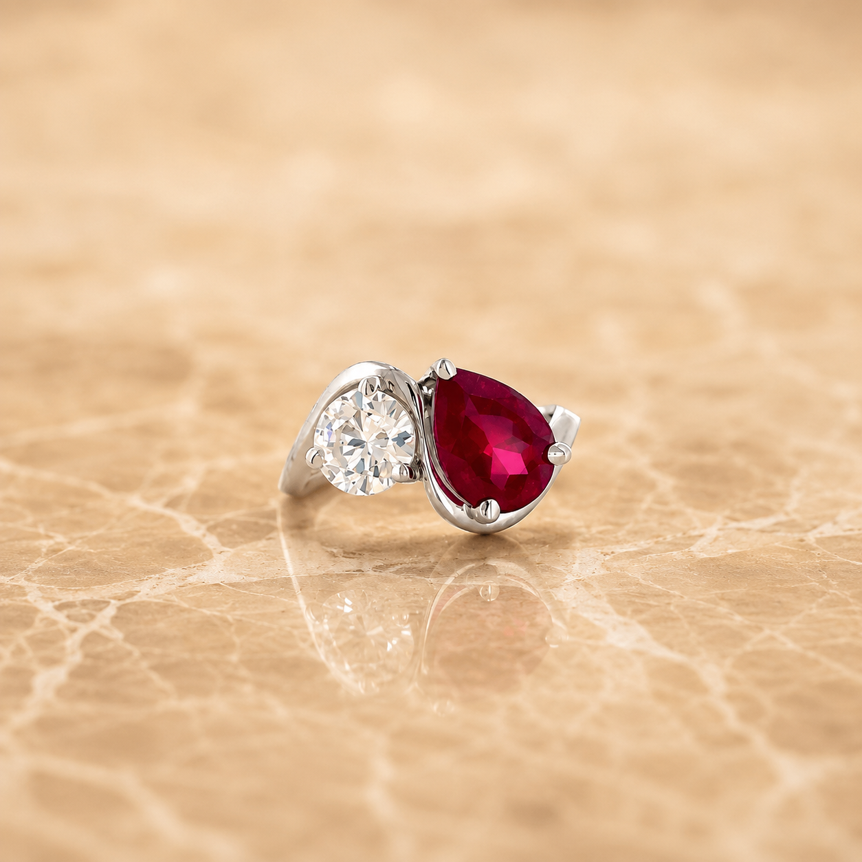 Dual Gemstone Teardrop Open Ring