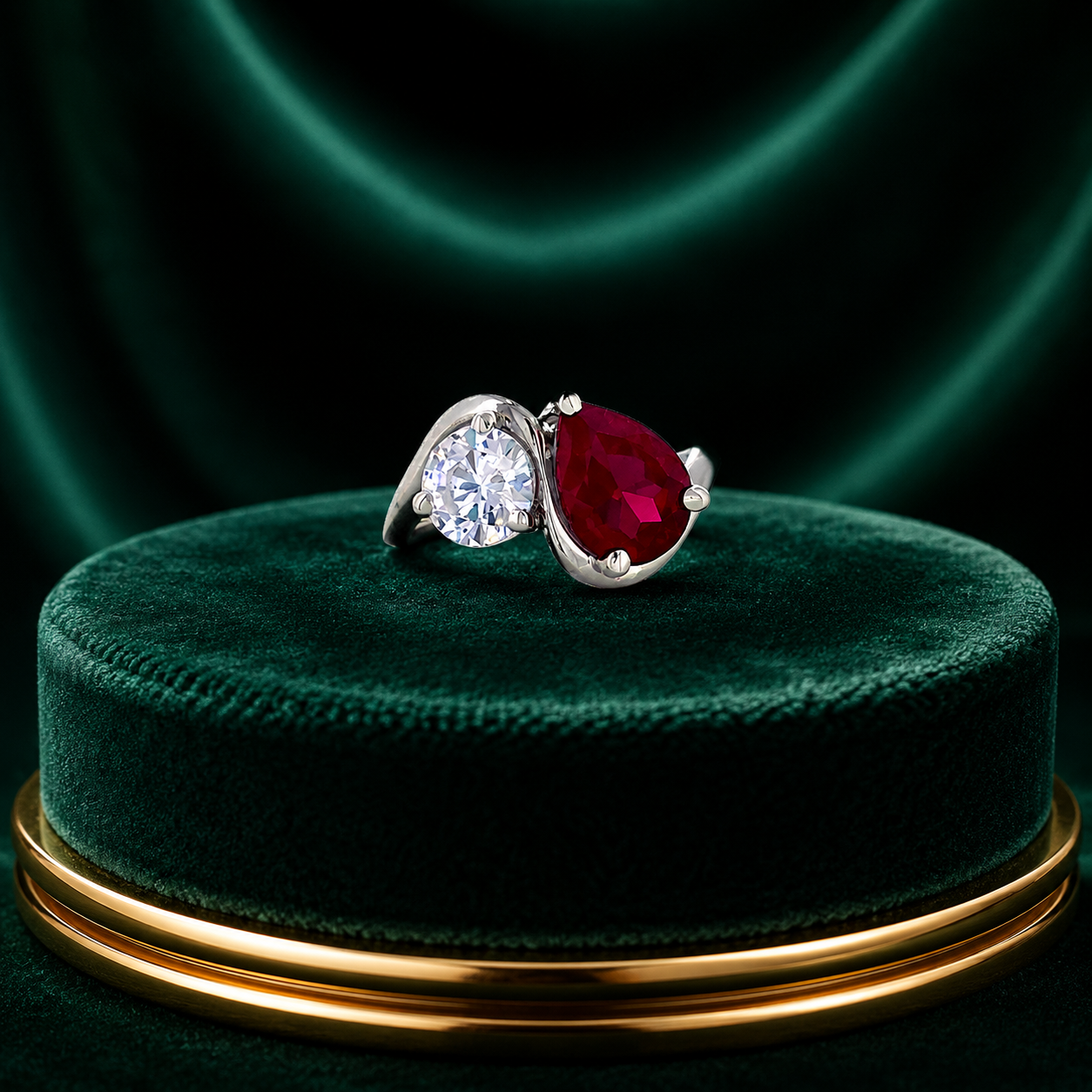 Dual Gemstone Teardrop Open Ring