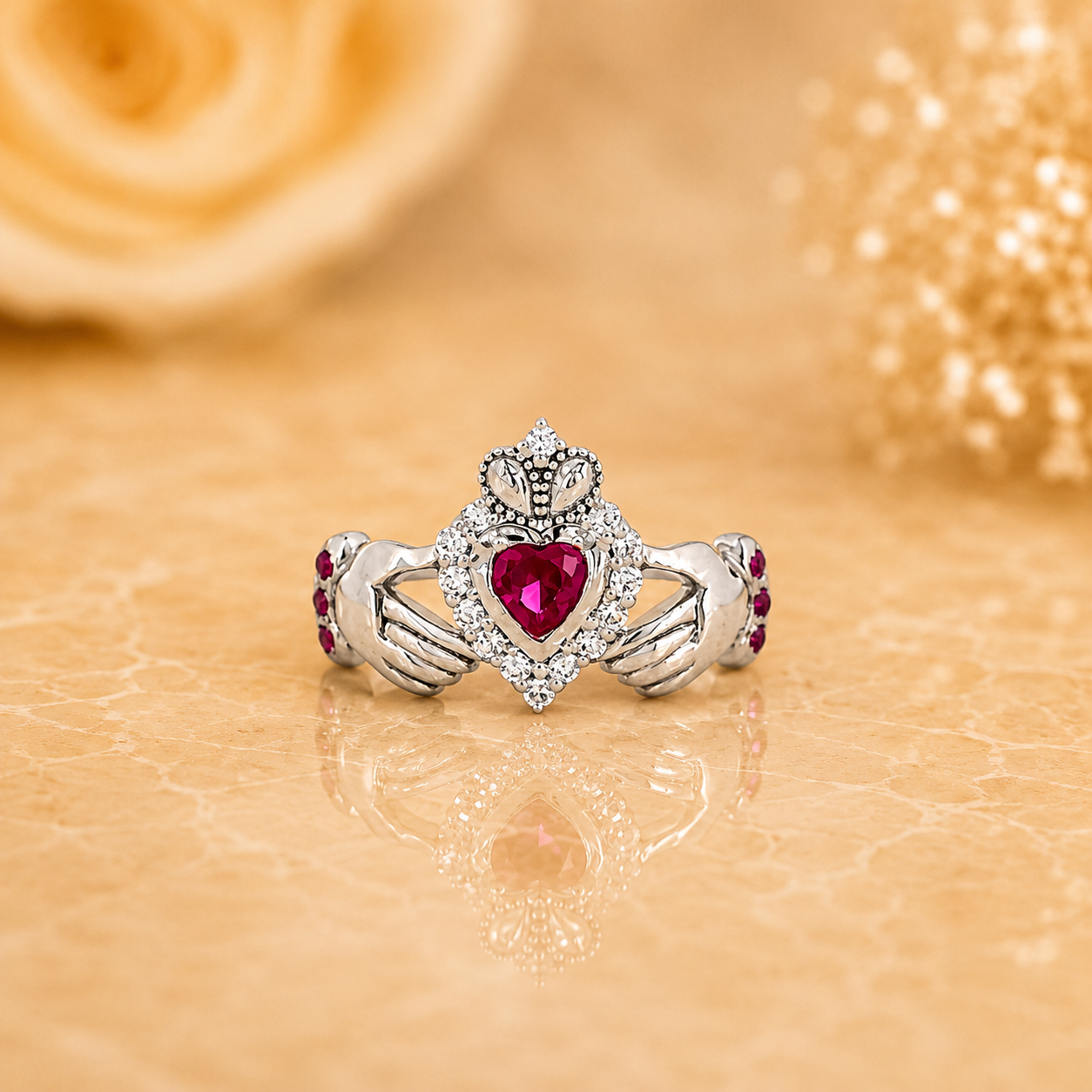 Ruby Heart Claddagh Ring