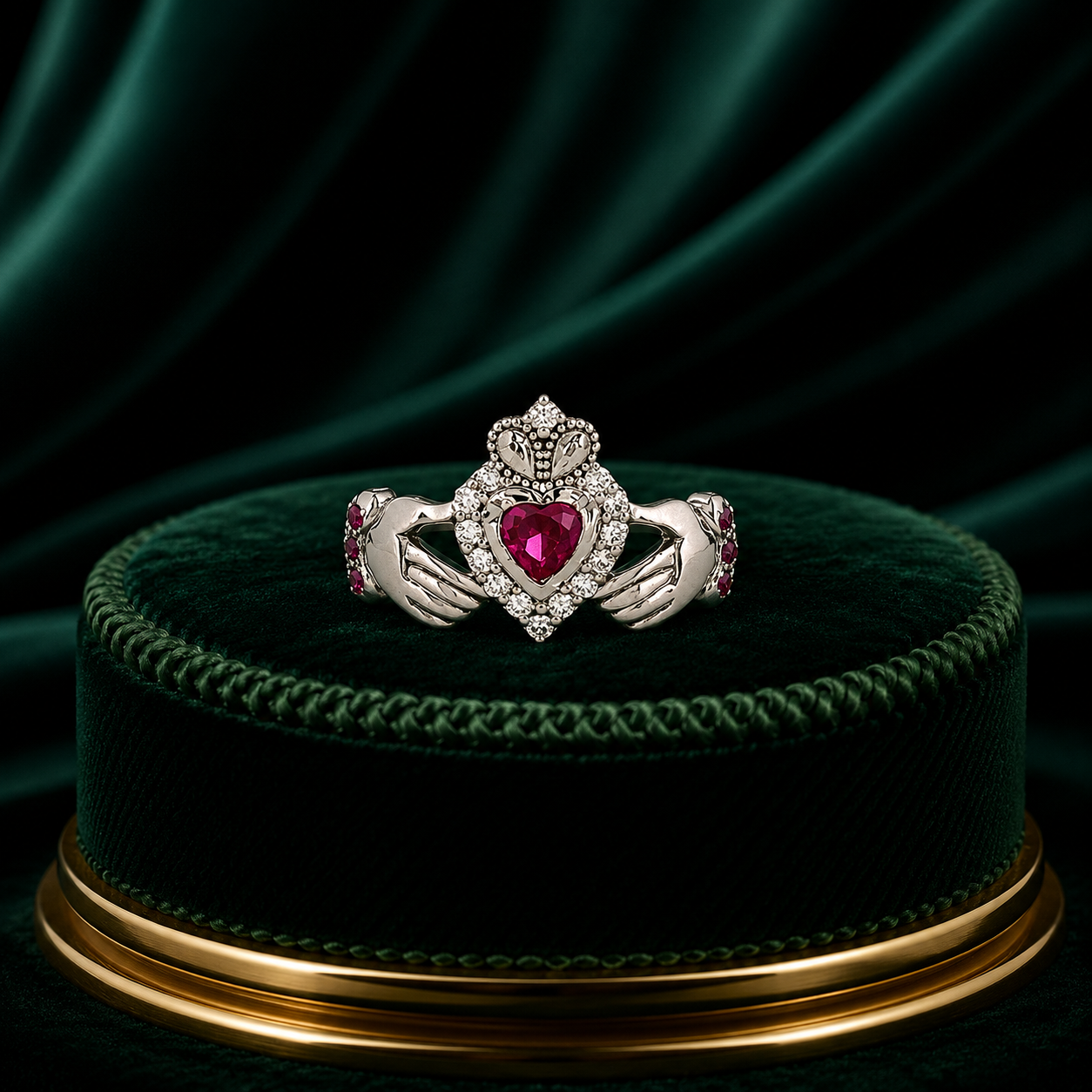 Ruby Heart Claddagh Ring