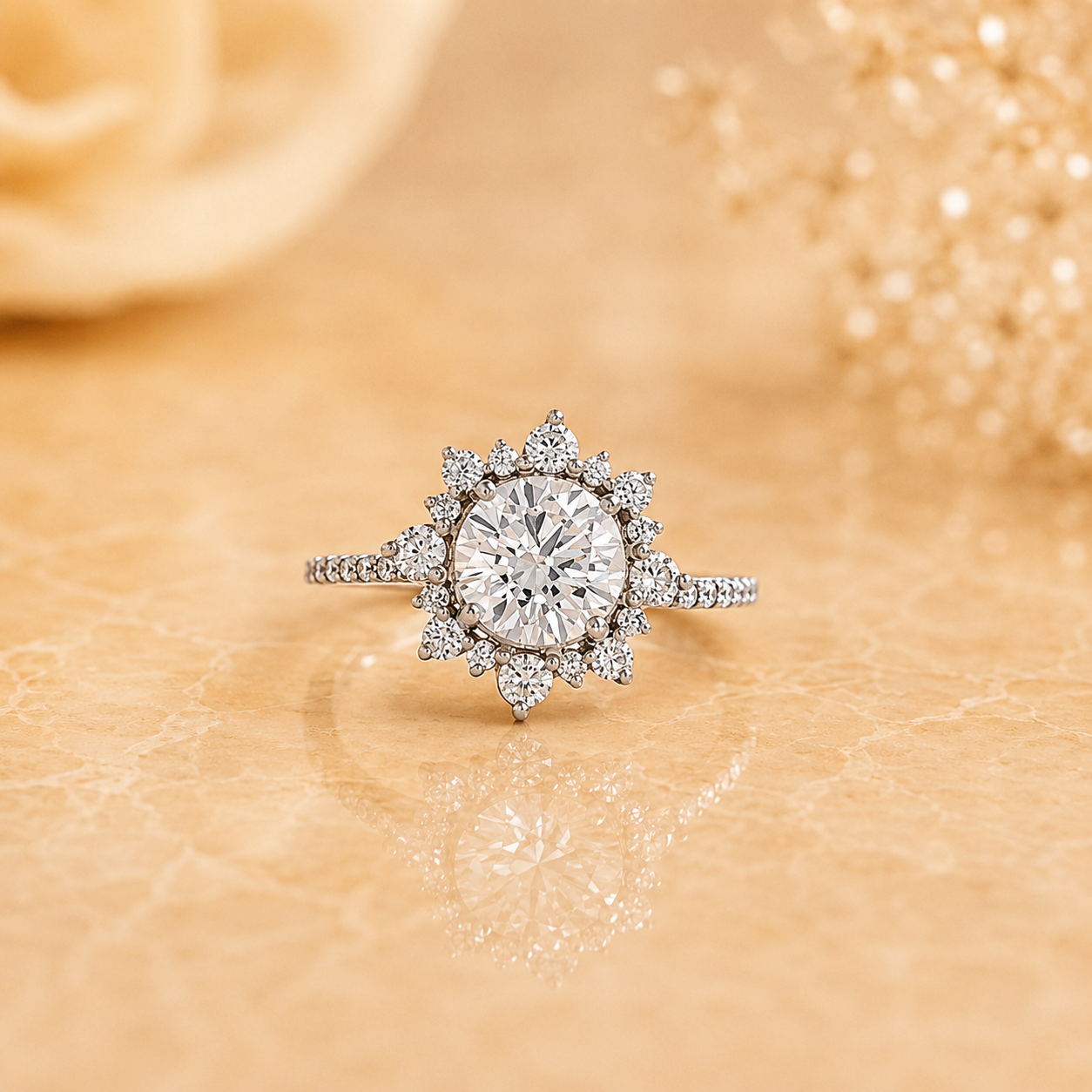Classic Round Halo Floral Ring