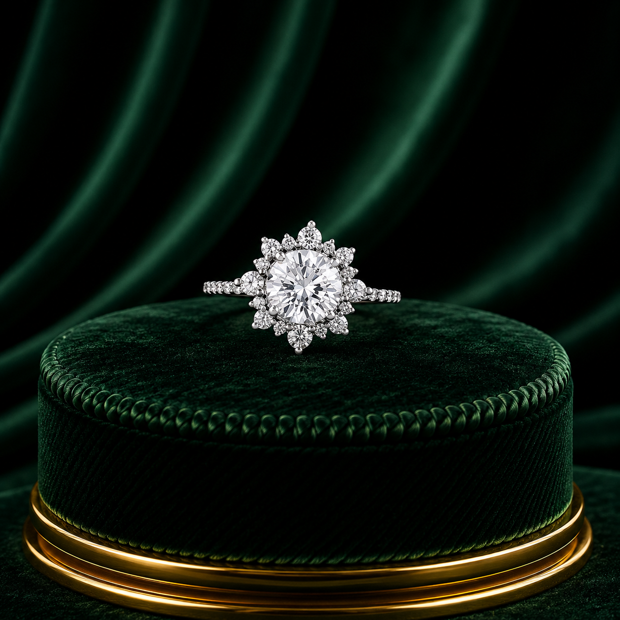 Classic Round Halo Floral Ring