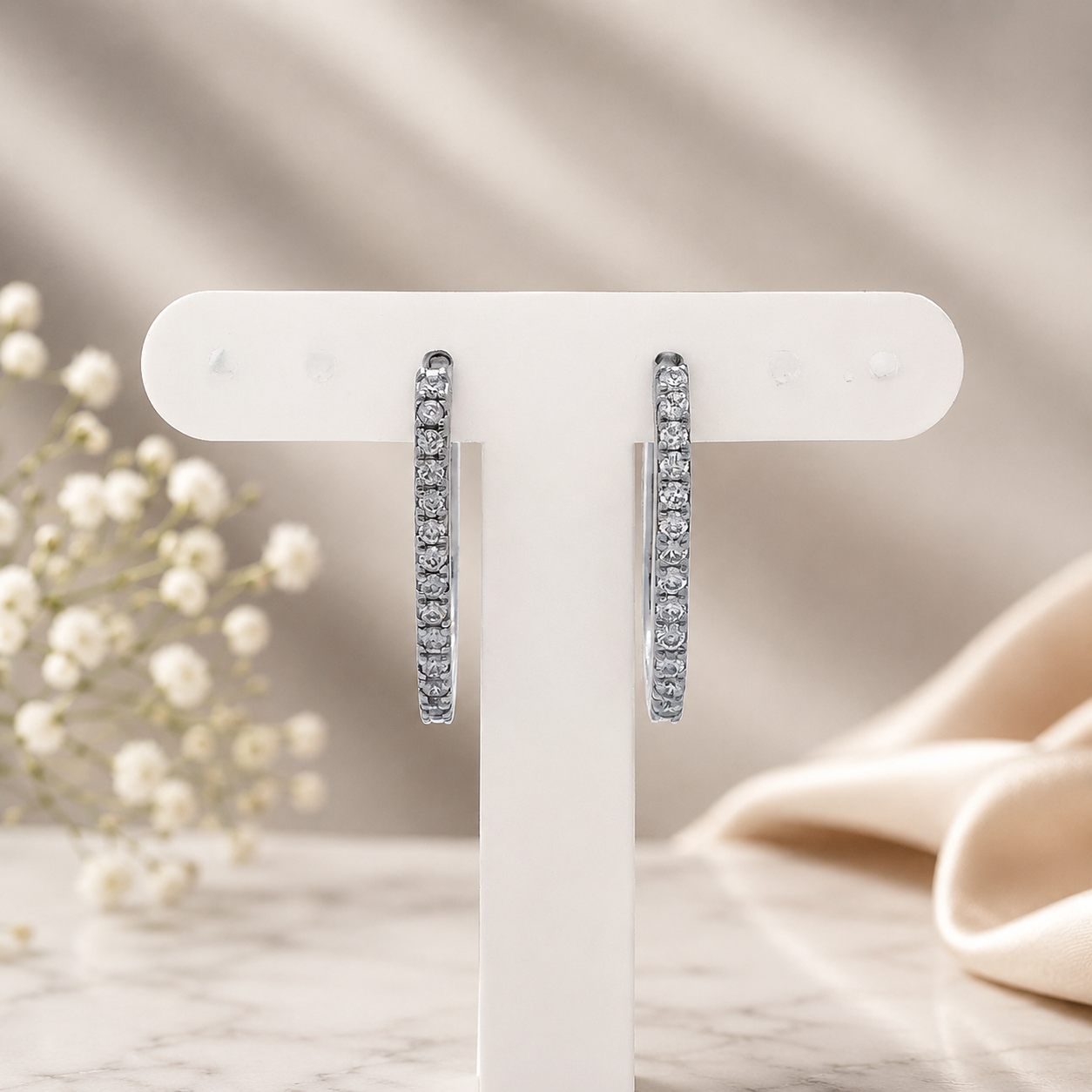 Minimal Sparkle Silver Hoop Earrings