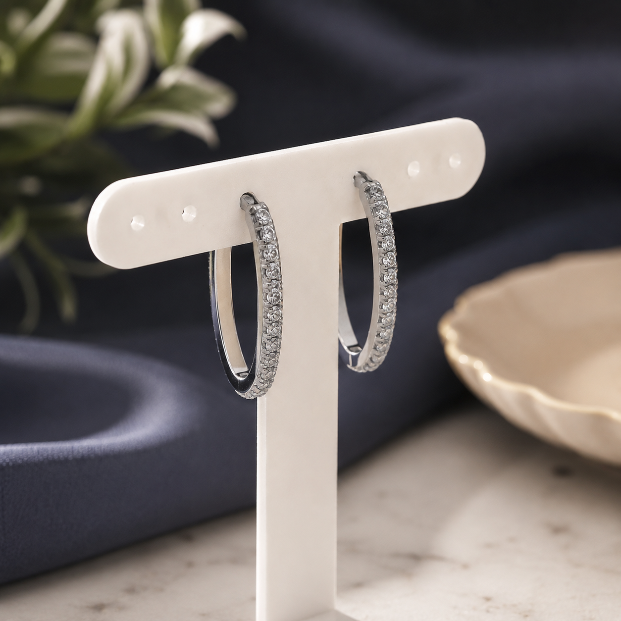 Minimal Sparkle Silver Hoop Earrings