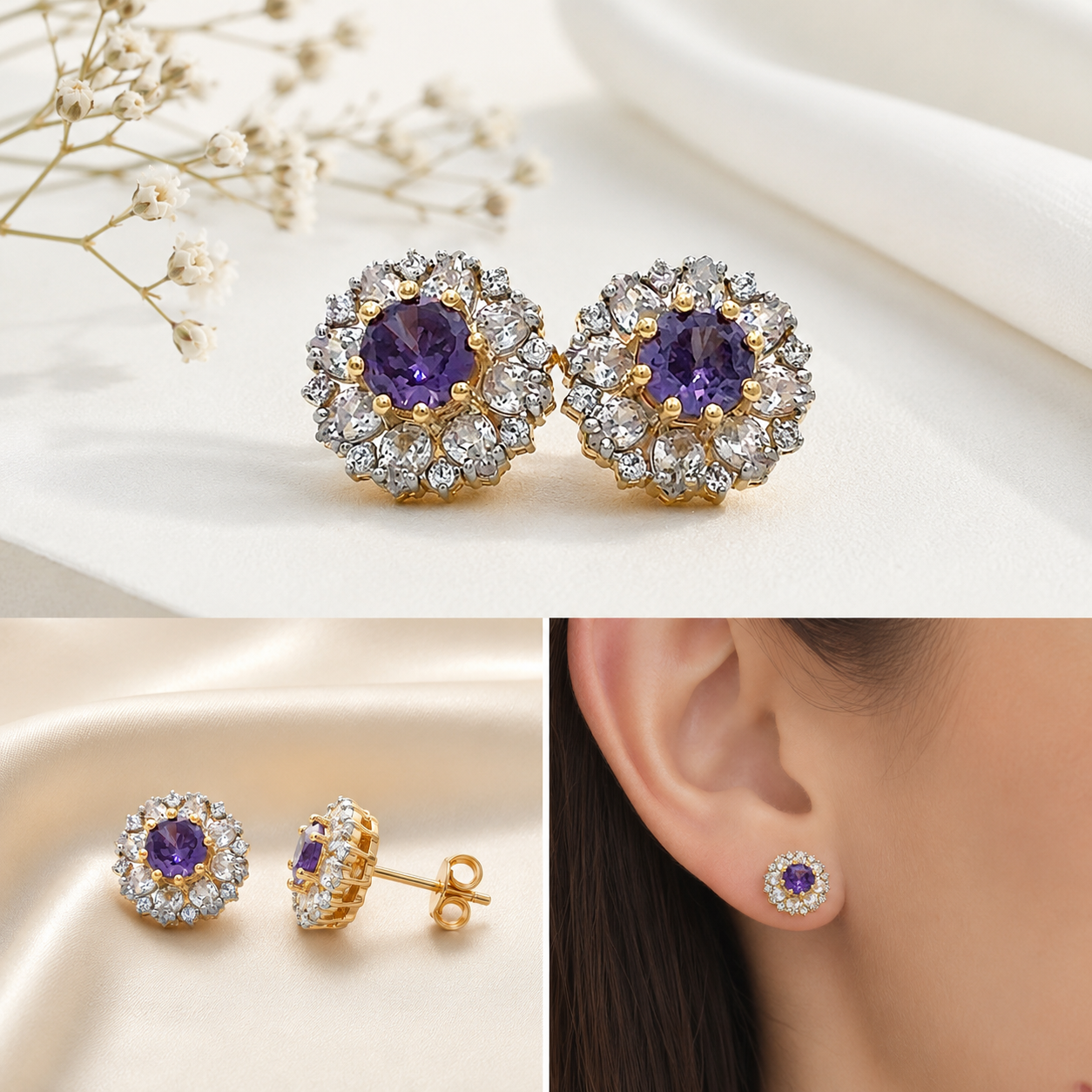 Royal Amethyst Bloom Stud Earrings