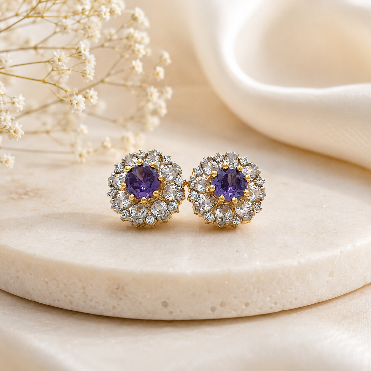 Royal Amethyst Bloom Stud Earrings
