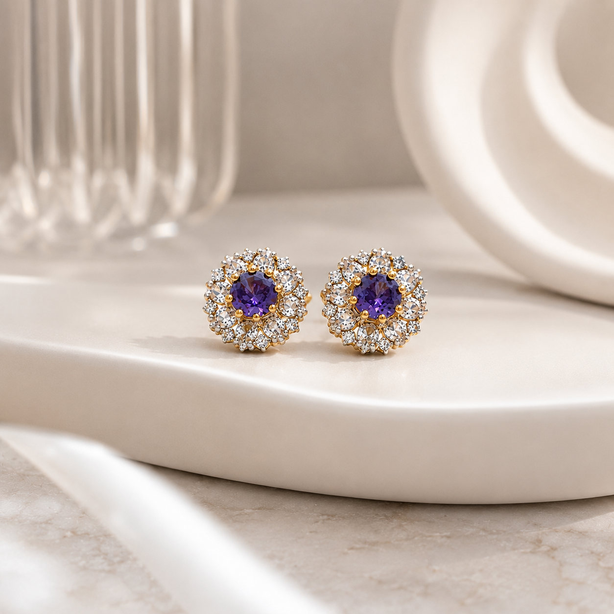 Royal Amethyst Bloom Stud Earrings