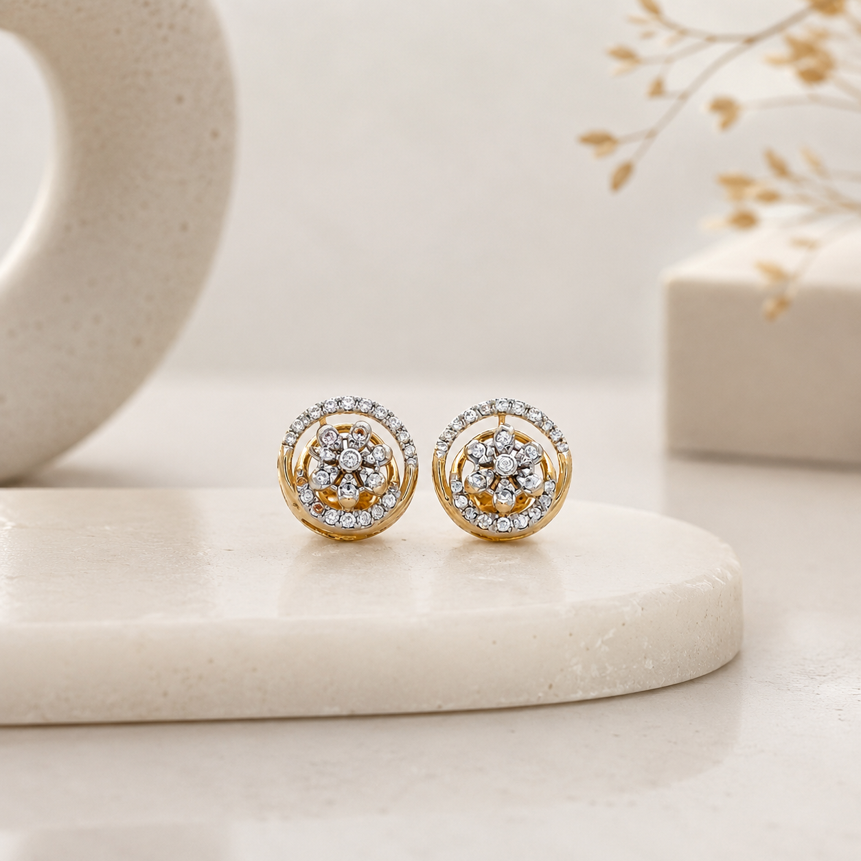Golden Blossom Crystal Stud Earrings