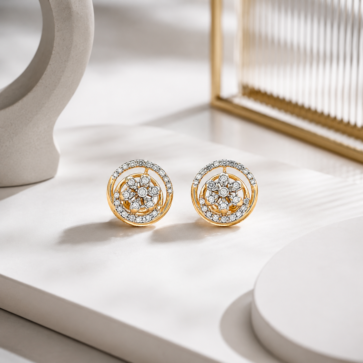 Golden Blossom Crystal Stud Earrings