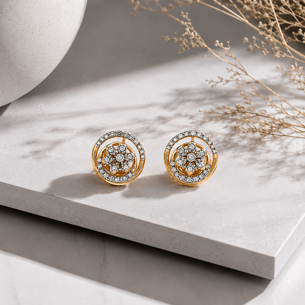 Golden Blossom Crystal Stud Earrings
