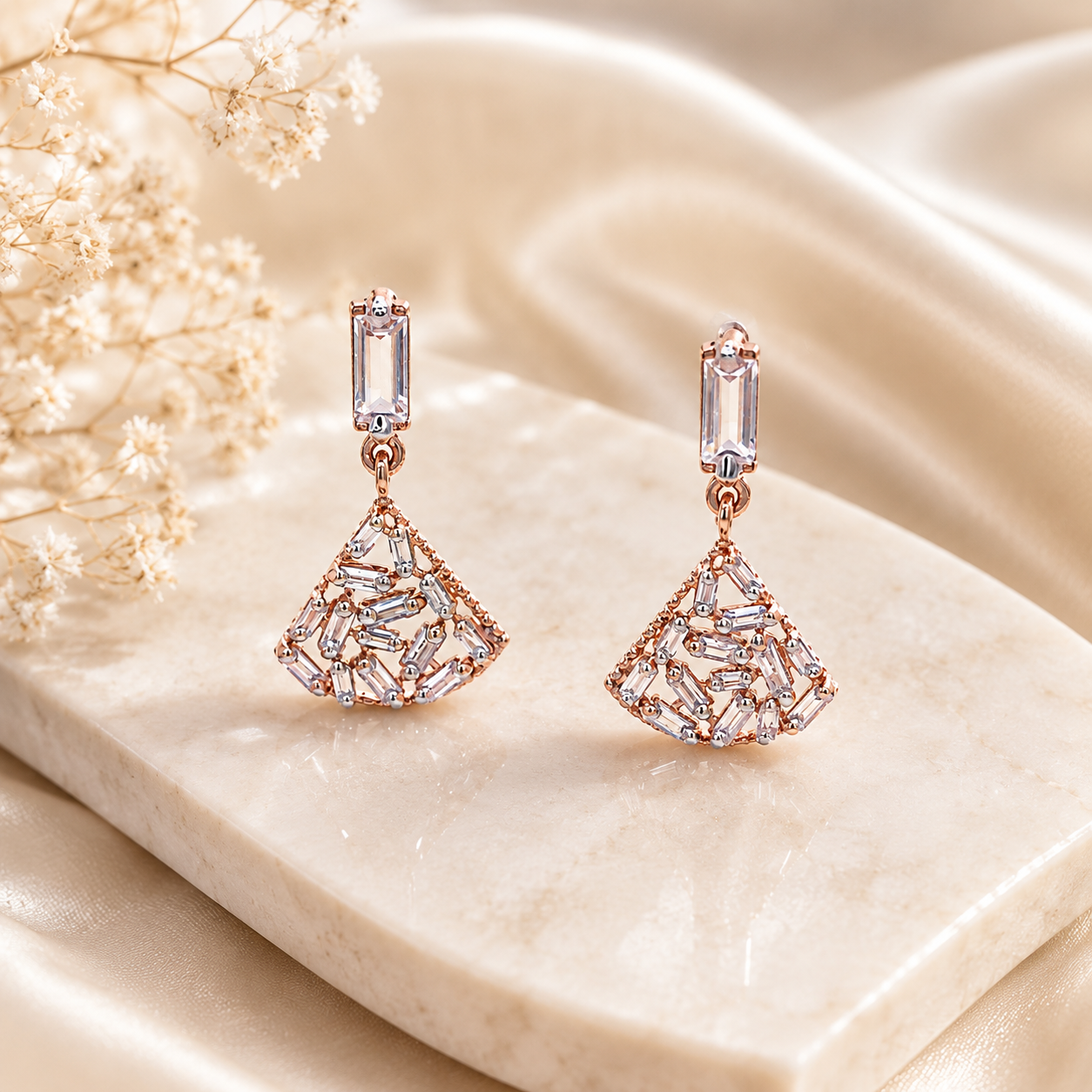 Rose Gold Crystal Fan Drop Earrings