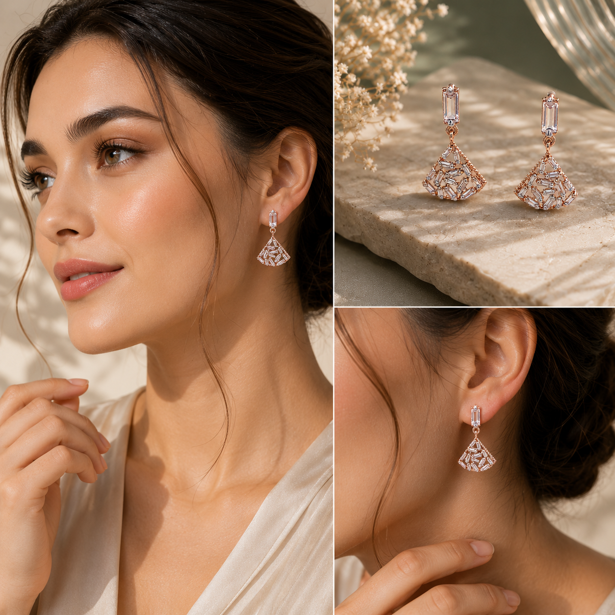 Rose Gold Crystal Fan Drop Earrings