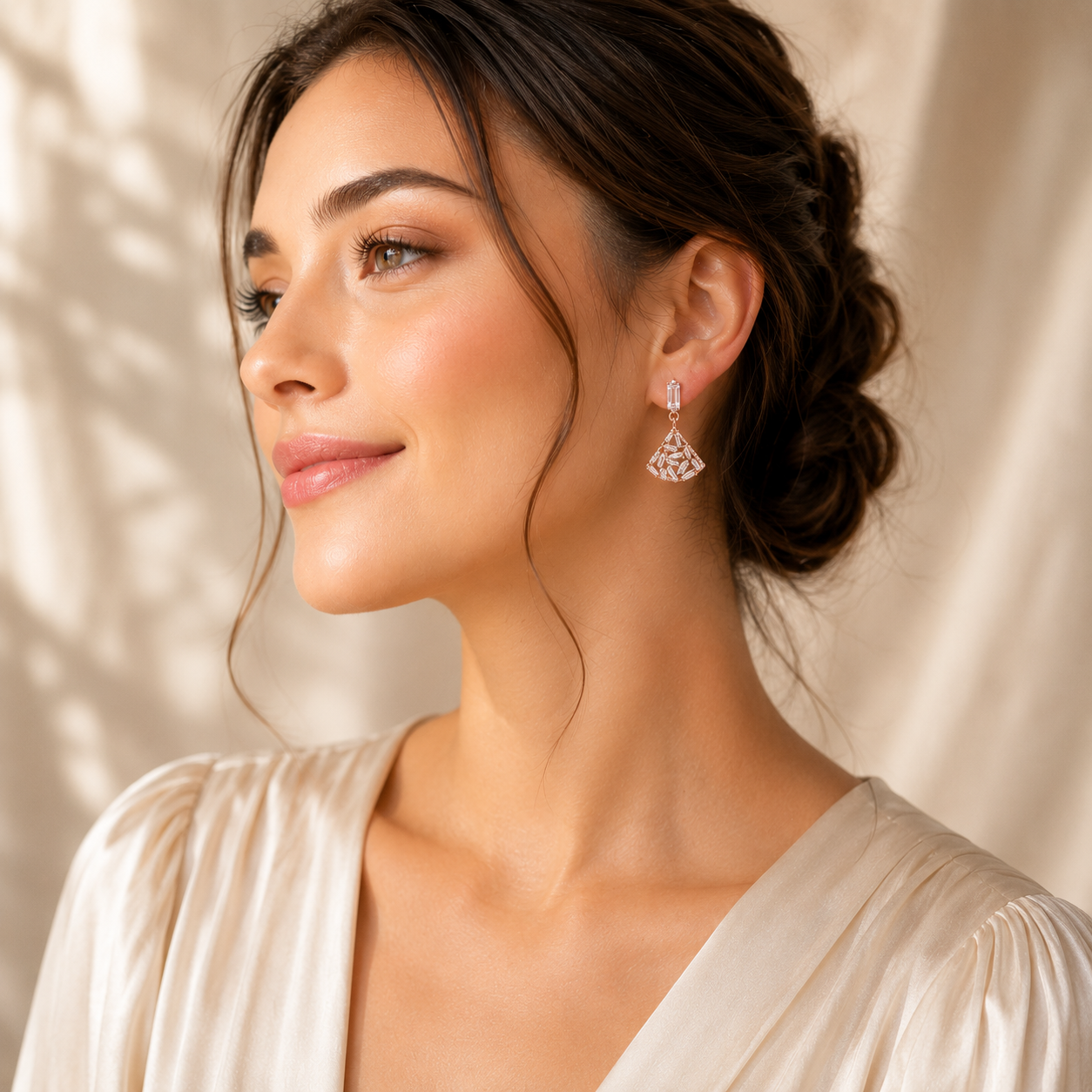 Rose Gold Crystal Fan Drop Earrings