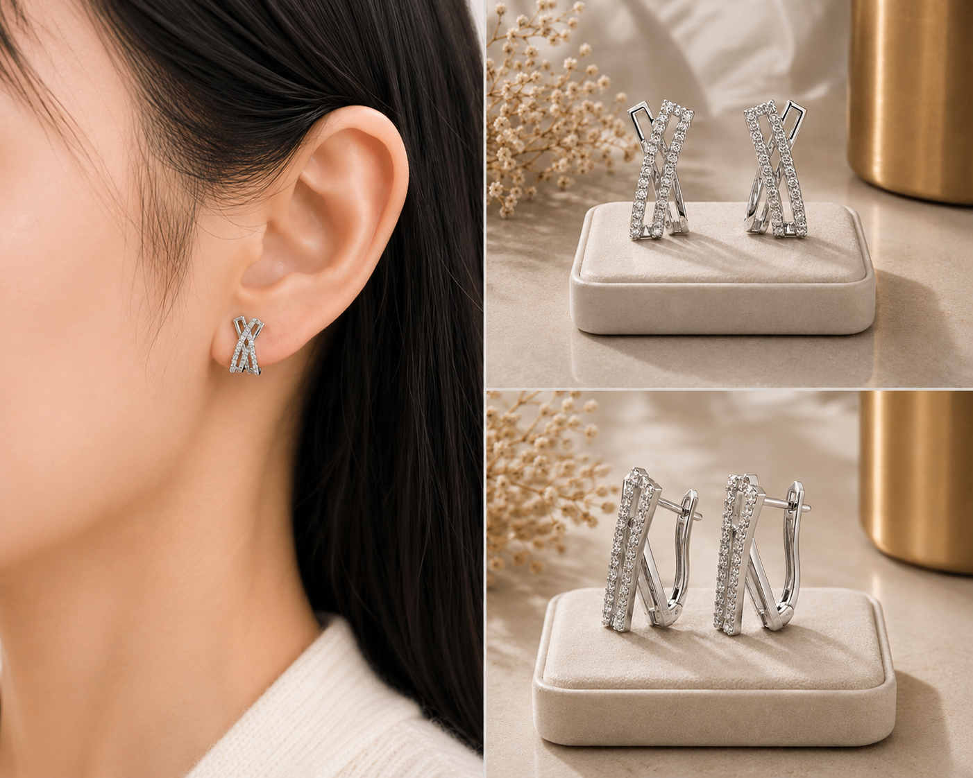 Luxe Cross Curve Stud Earrings