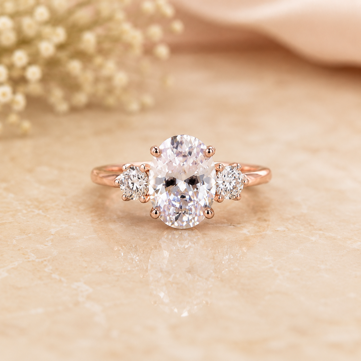 Classic Three-Stone Oval Diamond Ring