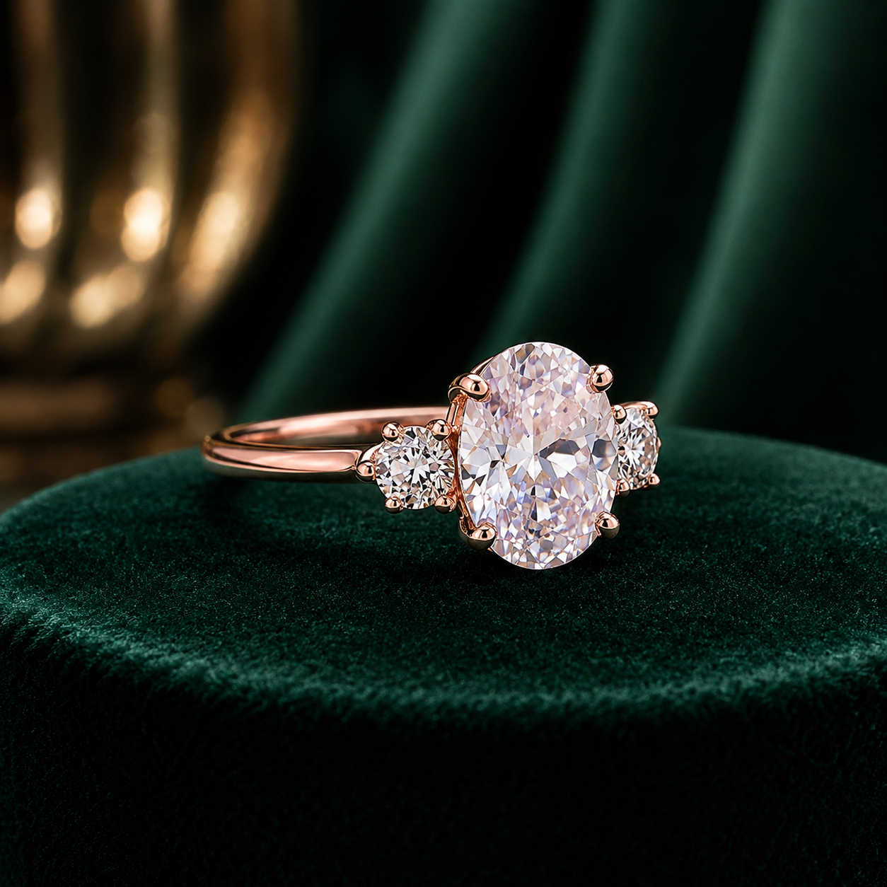 Classic Three-Stone Oval Diamond Ring