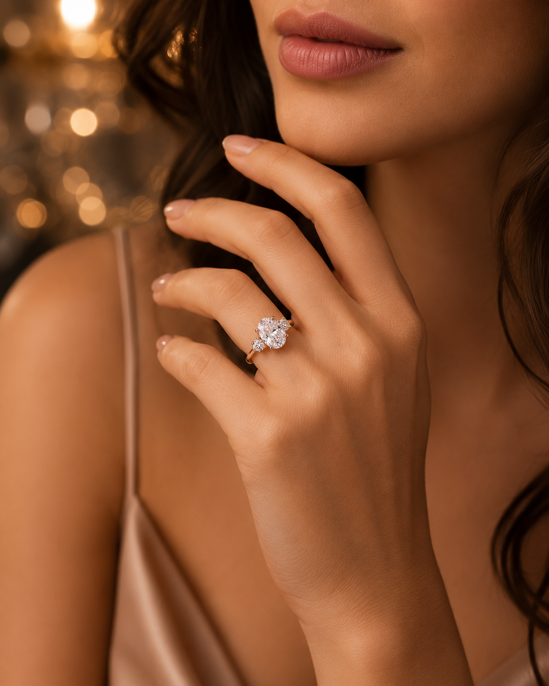 Classic Three-Stone Oval Diamond Ring