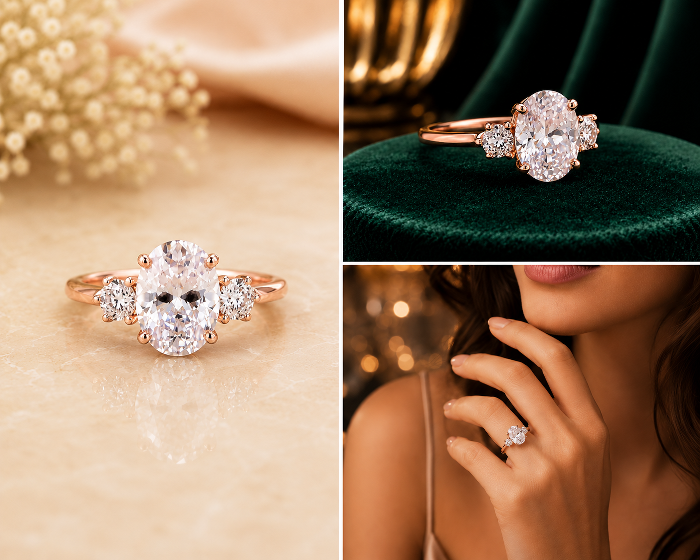 Classic Three-Stone Oval Diamond Ring