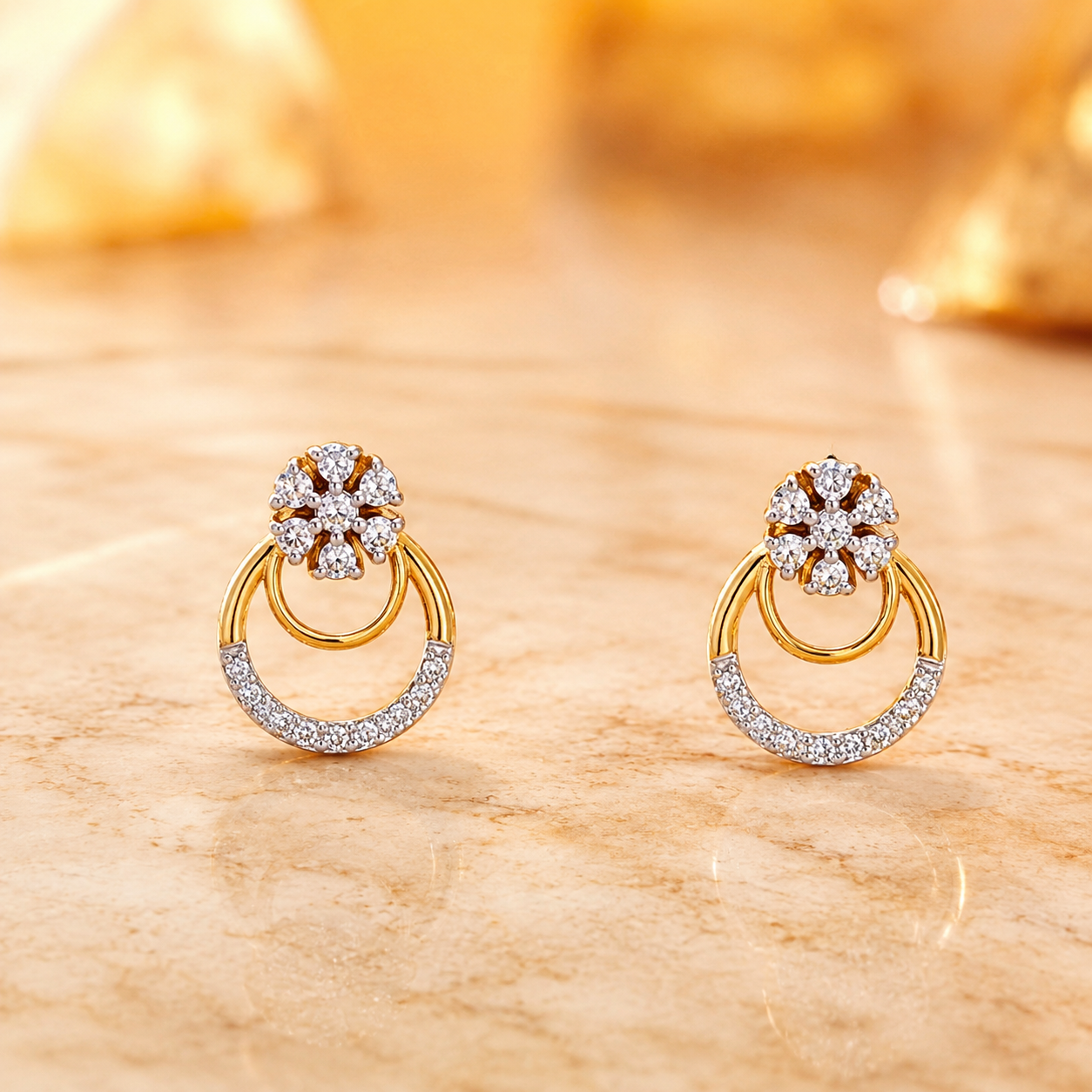 Crystal Flower Drop Hoop Studs