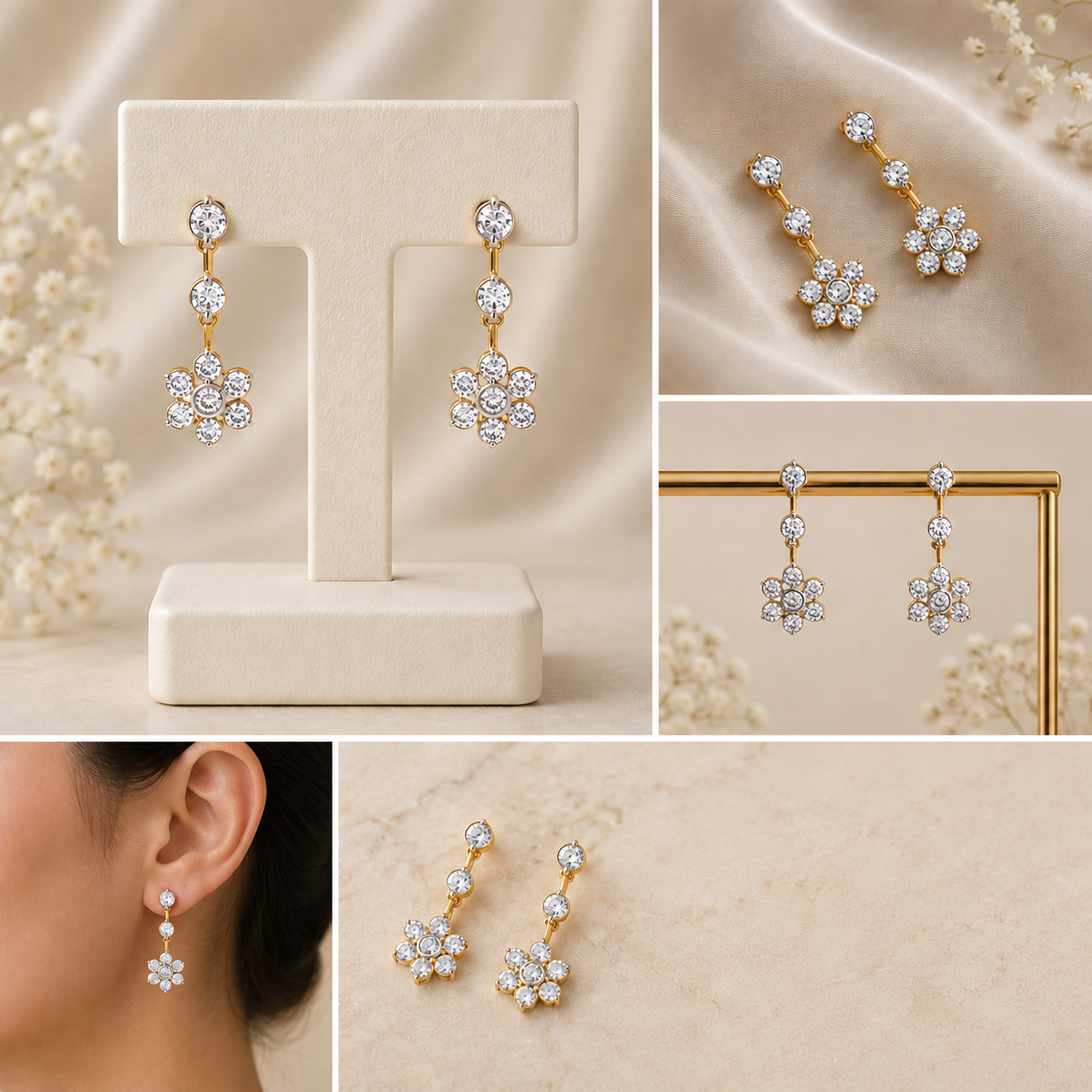 Elegant Crystal Floral Drop Earrings