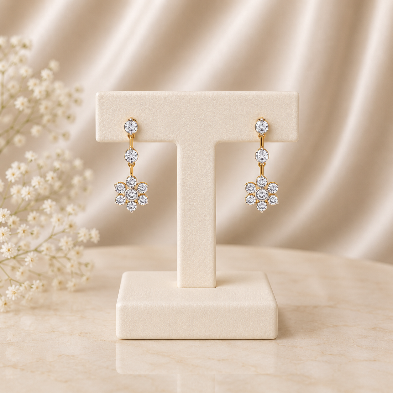 Elegant Crystal Floral Drop Earrings