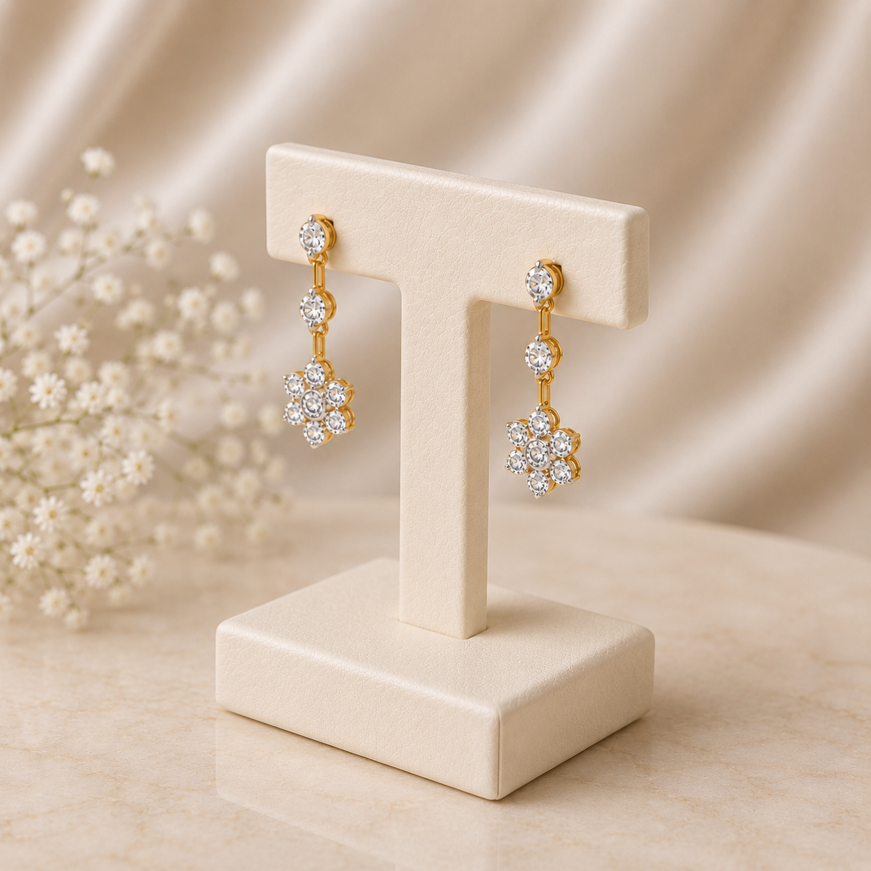 Elegant Crystal Floral Drop Earrings