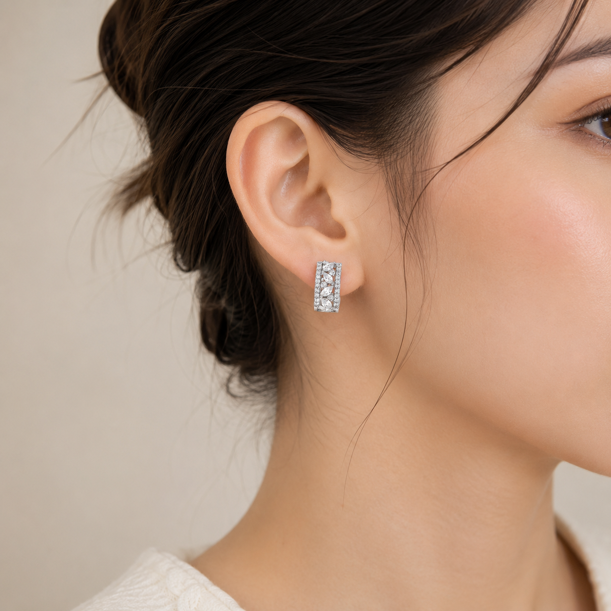 Elegant Crystal Floral Stud Earrings – Rectangular Halo Design