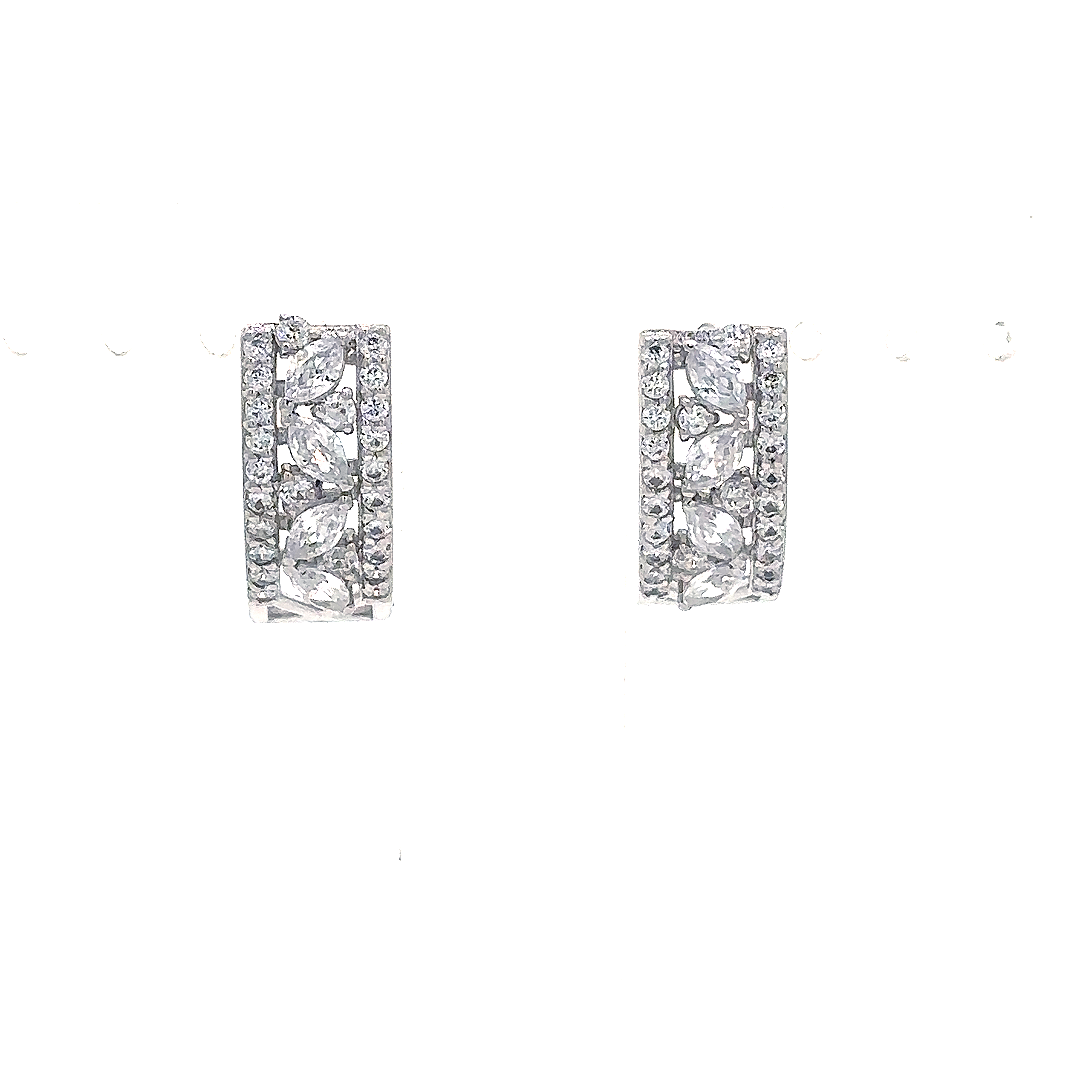 Elegant Crystal Floral Stud Earrings – Rectangular Halo Design