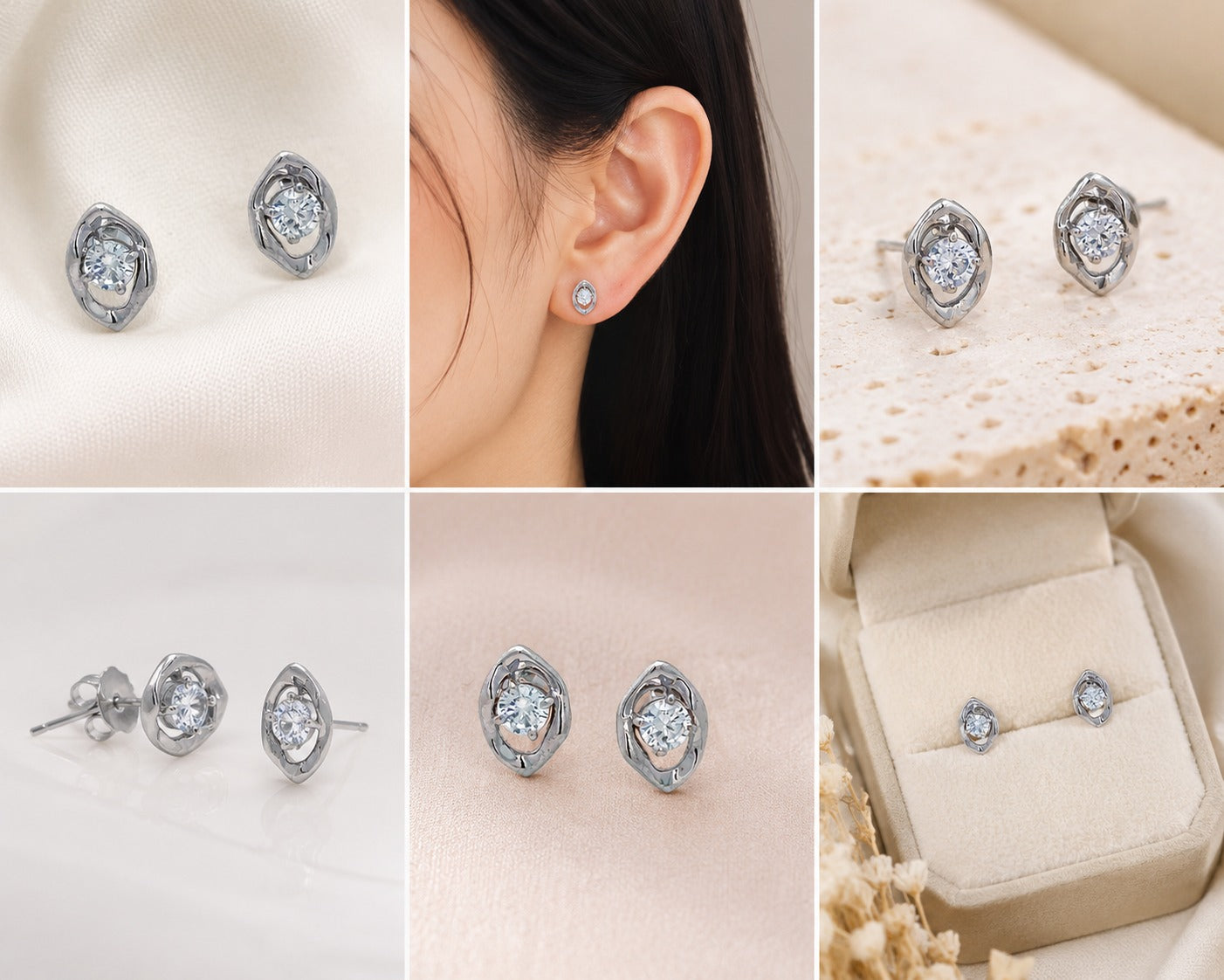 Elegant Solitaire Leaf Stud Earrings