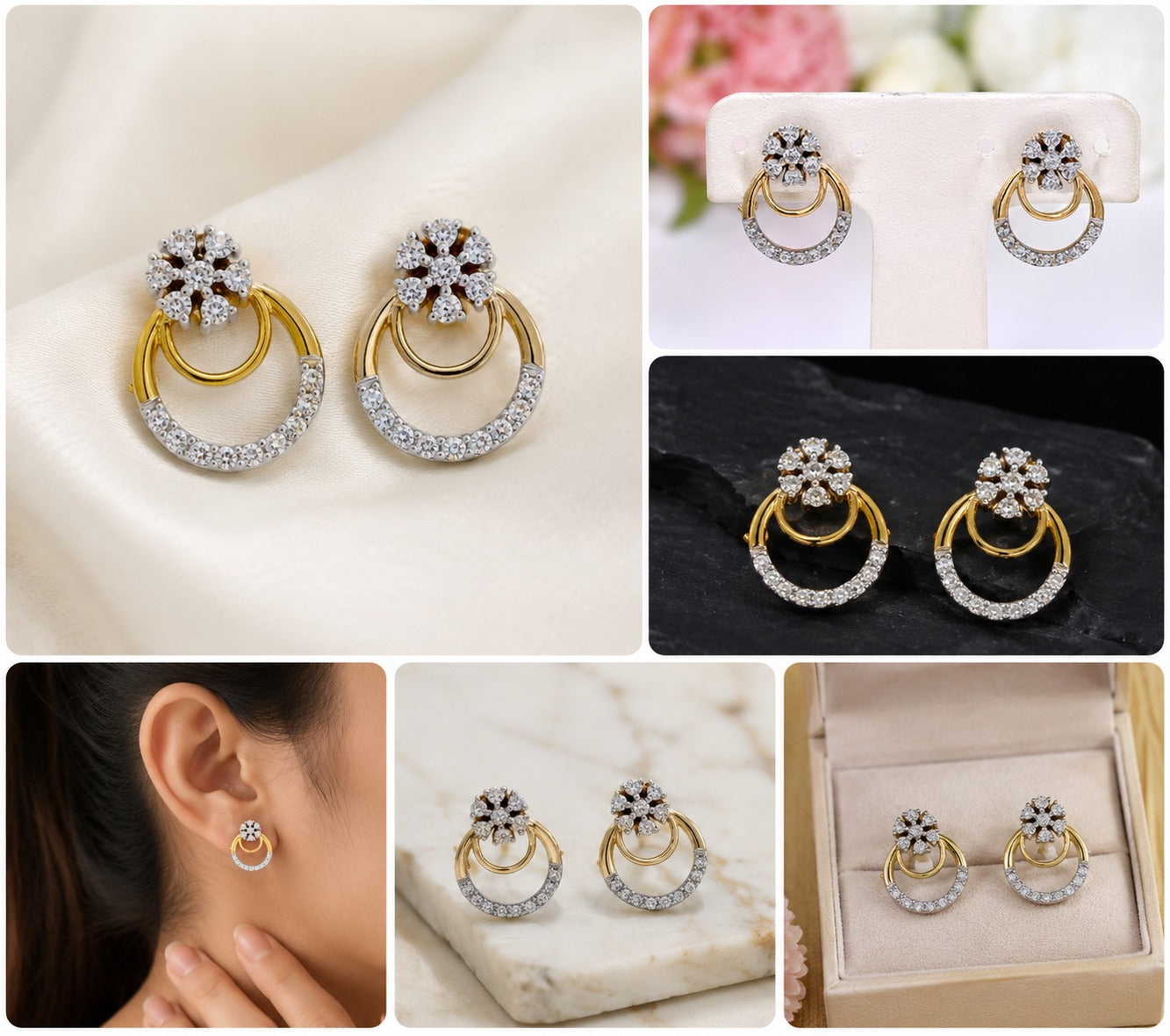 Crystal Flower Drop Hoop Studs