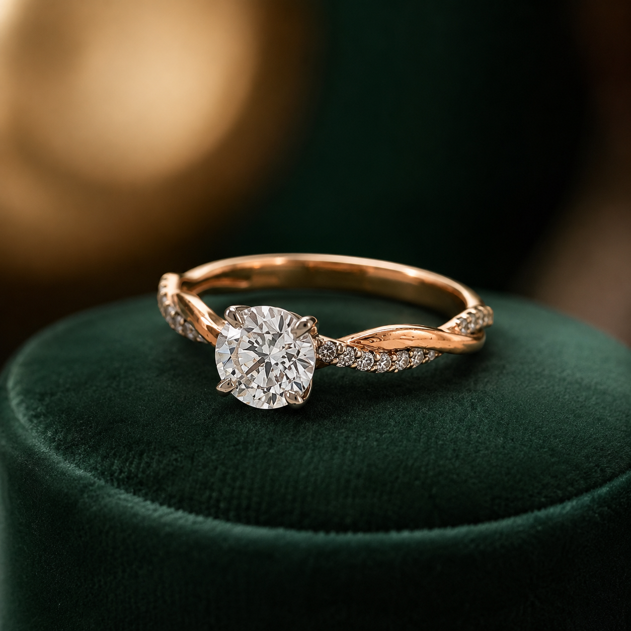 Elegant Twisted Rose Gold Solitaire Ring