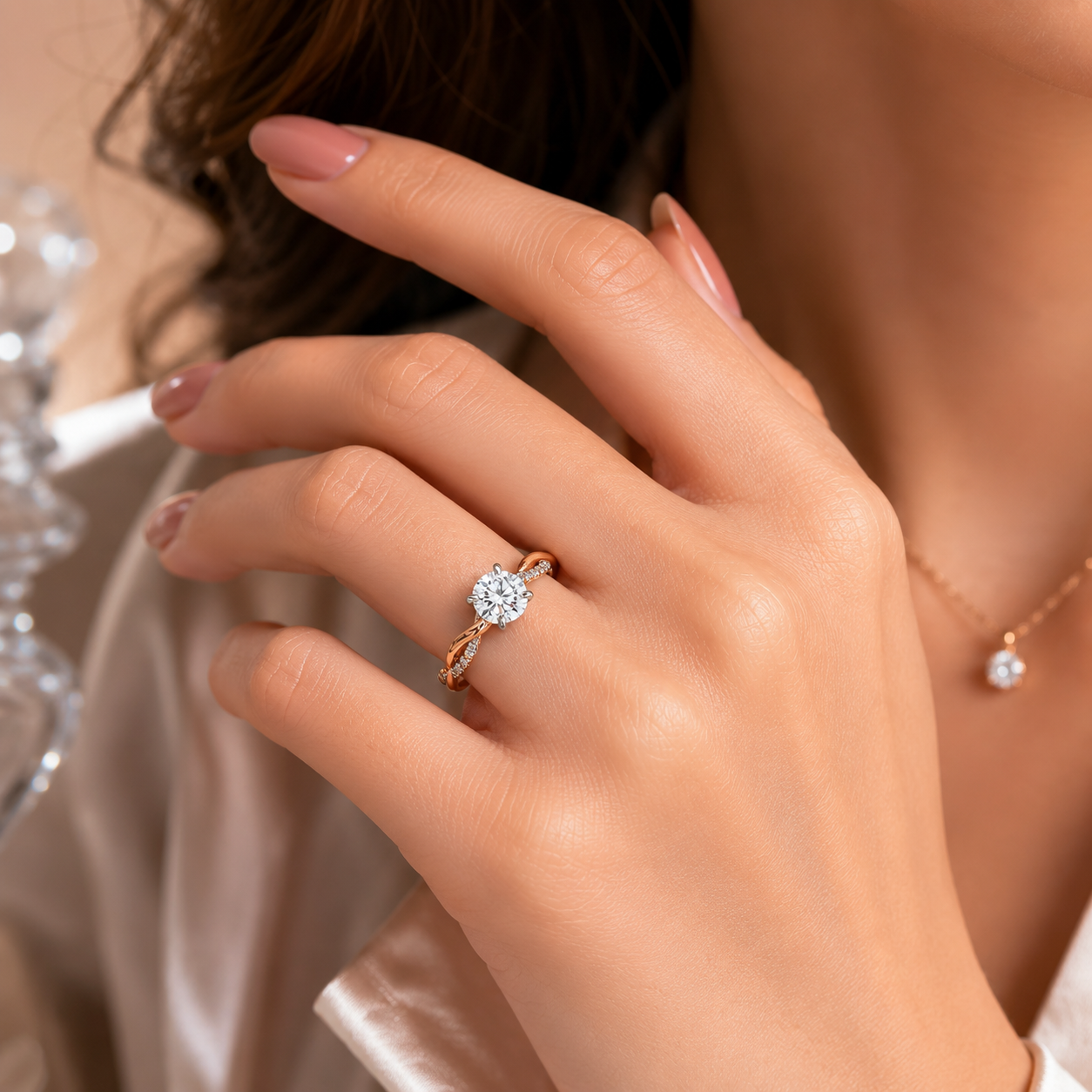 Elegant Twisted Rose Gold Solitaire Ring